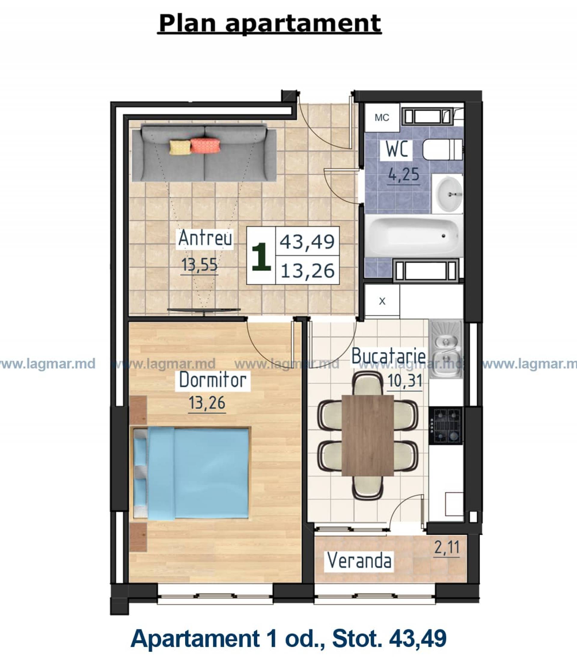Apartament cu 1 cameră!