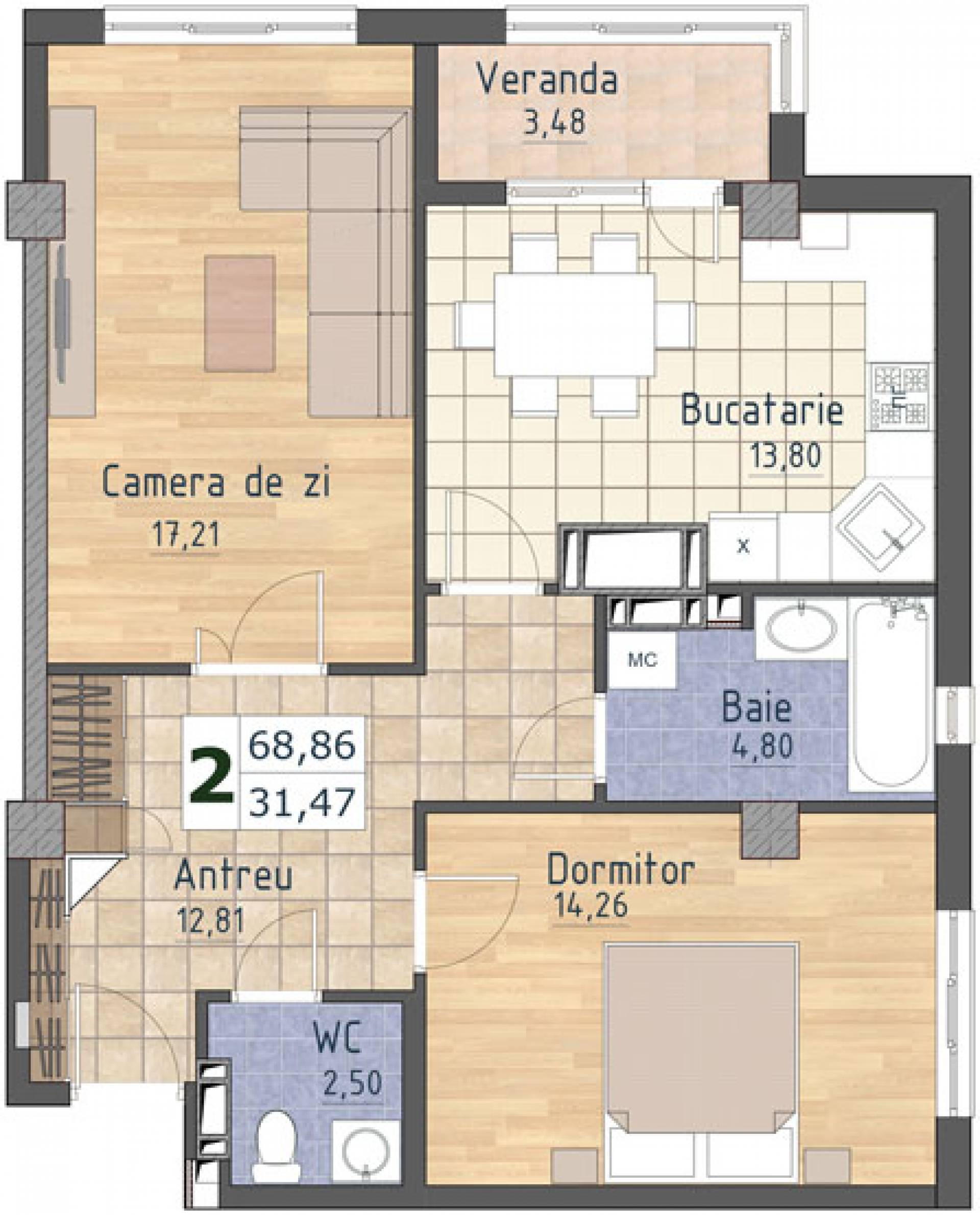 Apartament cu 2 camere